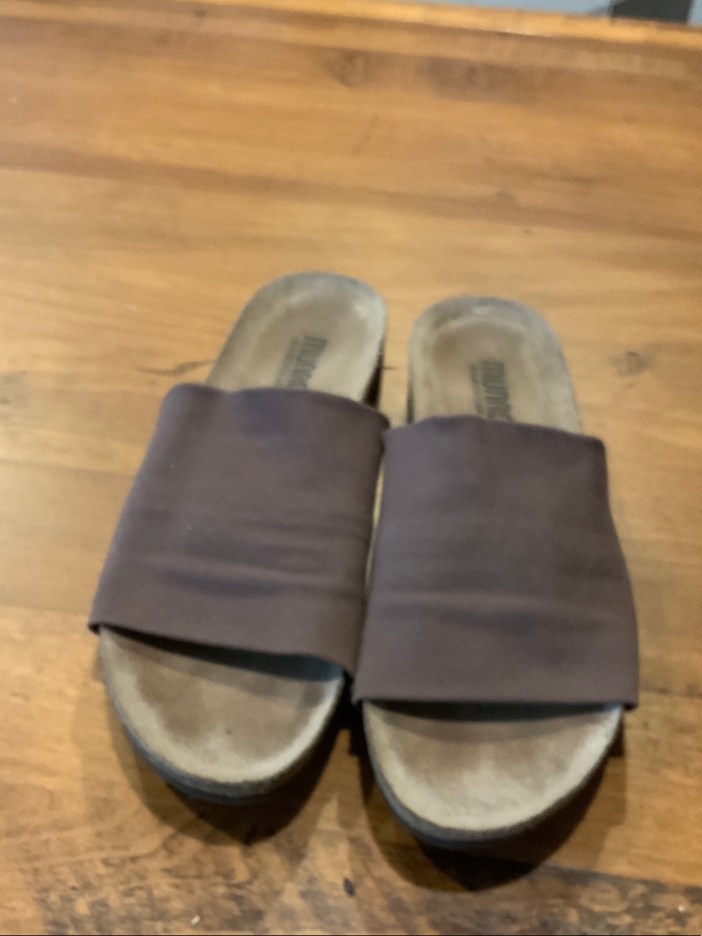 Brown Slide Sandals with Wide Strap